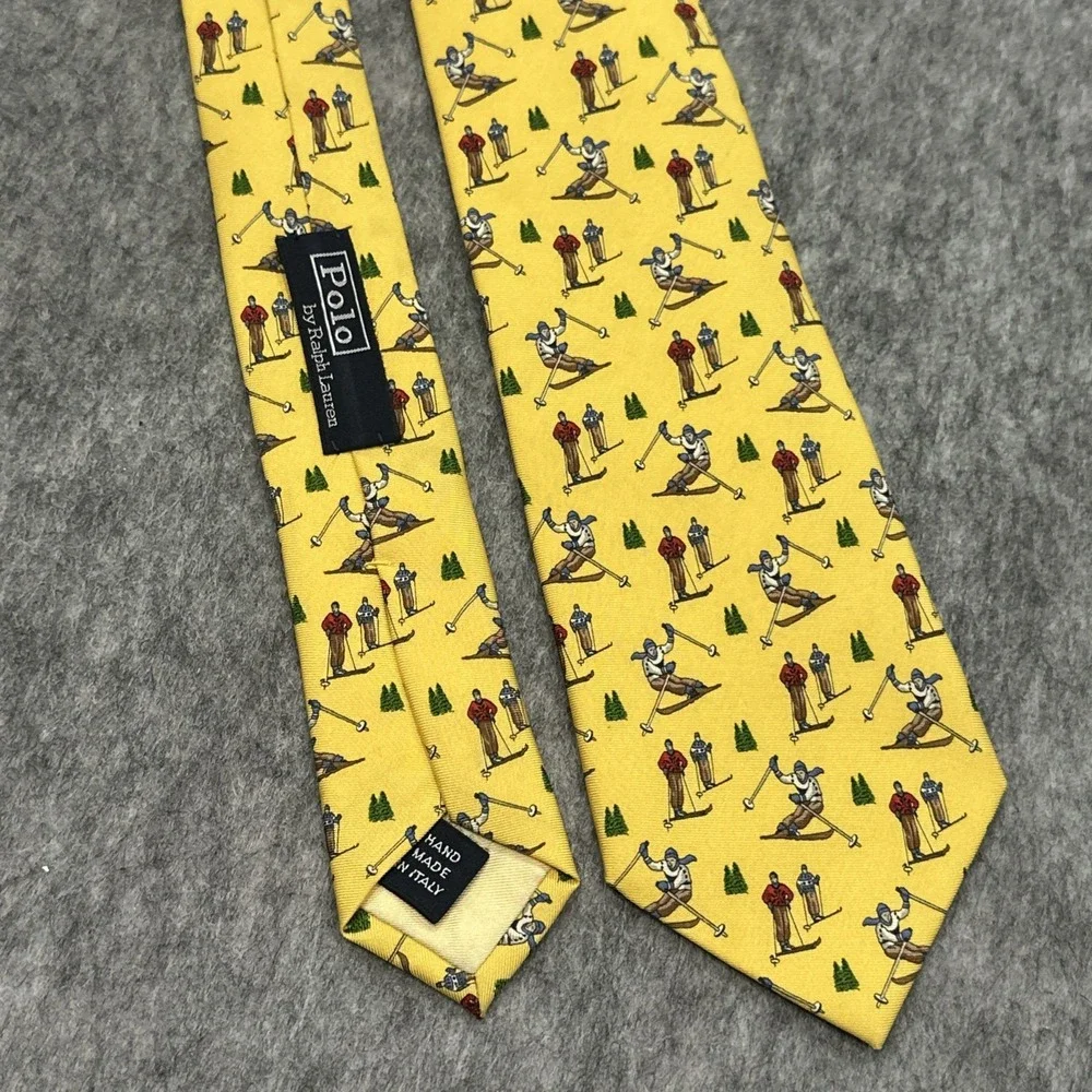 Polo Ralph Lauren Necktie Skier Pine Trees Pattern 100% SILK Hand Made in ITALY - Picture 2 of 9